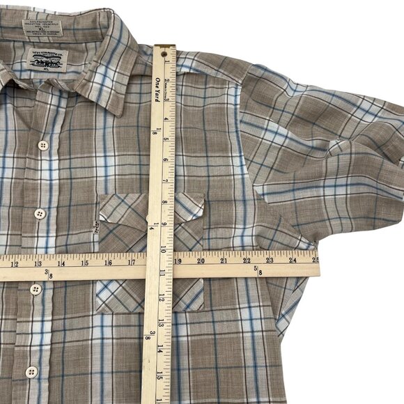Levis Mens Tan Plaid Short Sleeve Shirt XL Button-Up Vintage - Picture 4 of 6